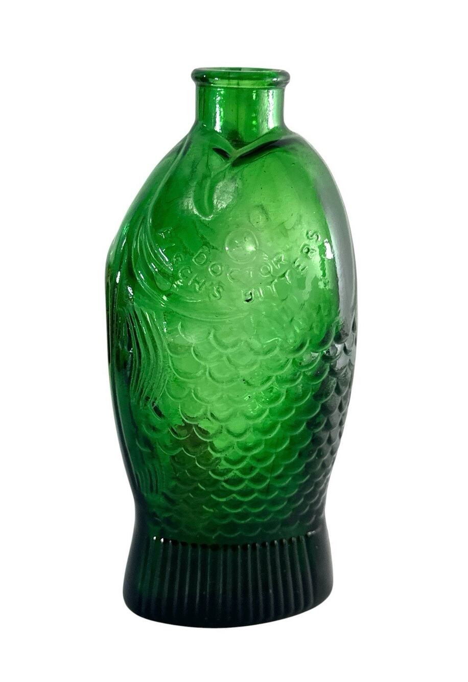 Vintage Wheaton Dr Fisch's Bitters Green Glass Fish Shaped Bottle 7.5"